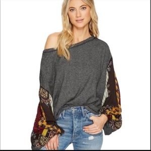 Free People Womens Patchwork Thermal Pullover Size XS  Knit Boho Oversized